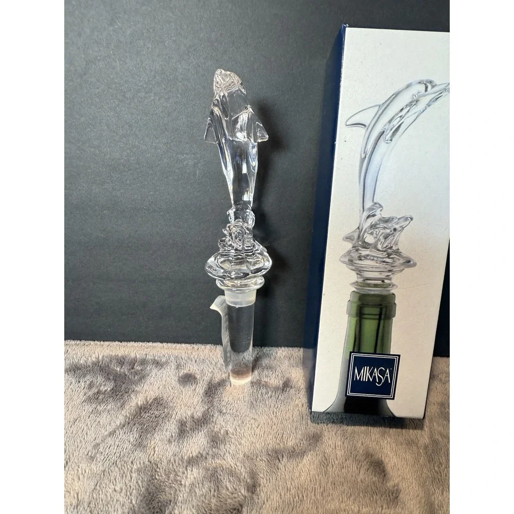 Mikasa‎ Glass Dolphin Wine Bottle Stopper Barware Accessory Gift Decor Wine New